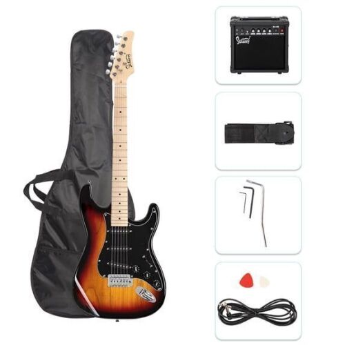 GLARRY Full Size Maple Electric Guitar with Amp and Case Beginner Sunset