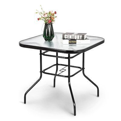 VINGLI 32-in Rectangular Steel Tempered Glass Patio Table with Umbrella Hole