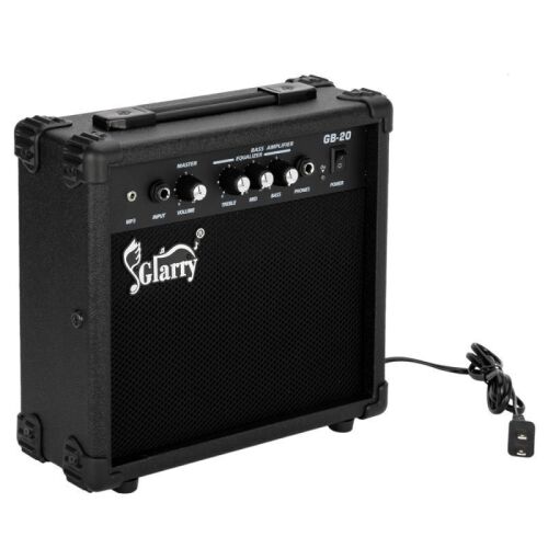 Electric Bass Amplifier with Volume, Bass and Middle Controls, Black