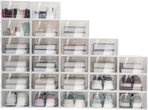 24-Pack Stackable Shoe Storage Boxes