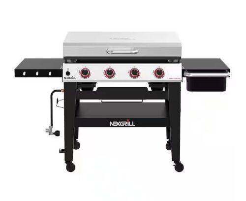 Nexgrill Daytona 4-Burner Propane Gas Grill 36 in. Flat Top Griddle in Black with Stainless Steel Lid - Missing Wheels
