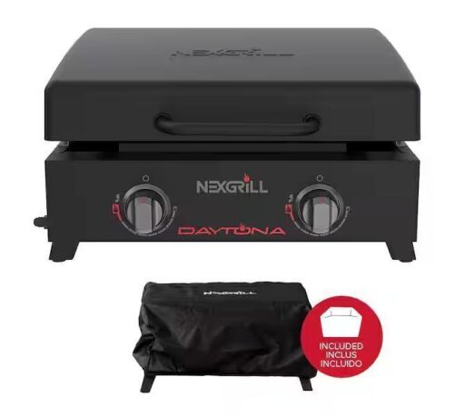 Nexgrill Daytona 2-Burner Flat Top Griddle Portable Propane Gas Grill in Black with PVC Cover
