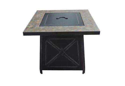 Hampton Bay Crossridge 30.00 in. W 50000 BTU coating Steel Propane Outdoor Fire Pit Table with Lava Rocks and Screen