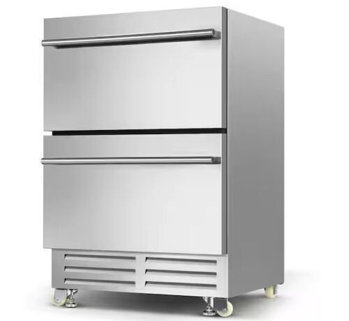 VEVOR 24 in. 4.9 cu. ft. 145 Cans (12 oz.) Built-In Outdoor Under Counter Drawer Beverage Fridge, Stainless Steel Door