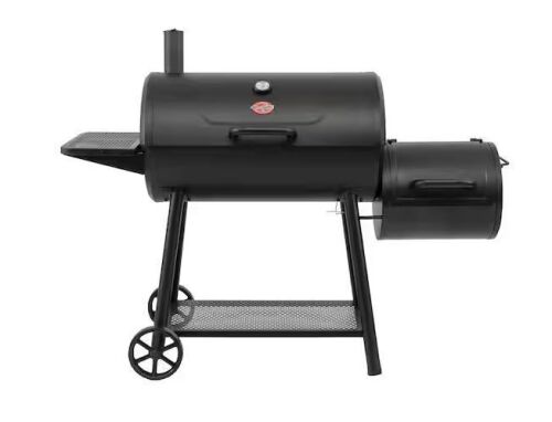 Smokin' Champ Charcoal Grill Offset Smoker in Black with Charcoal Tray and Dual Damper Controls - Bent Pieces