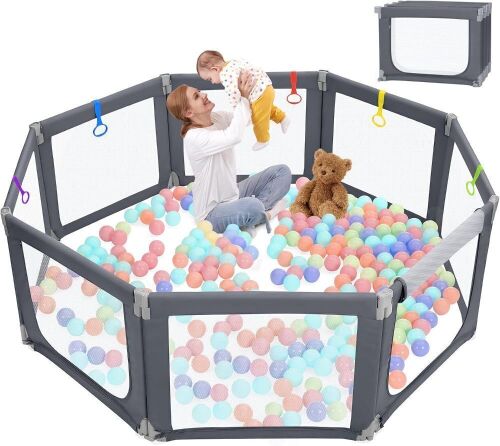 Kidirect Baby Playpen, Foldable Play Center, 71"×69", Deep Grey