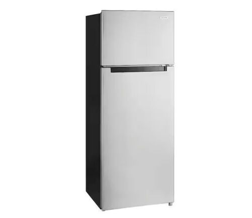 Vissani 7.2 cu. ft. Top Freezer Refrigerator in Fingerprint Resistant Stainless Steel Look - Missing Shelves, Dent on Door