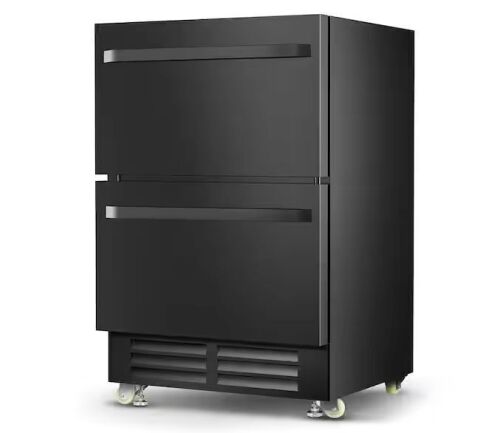 23.4 in. 4.9 cu. ft. Double Drawer Fridge Weatherproof Outdoor Beverage Cooler with Wheels and adjustable feet in Black