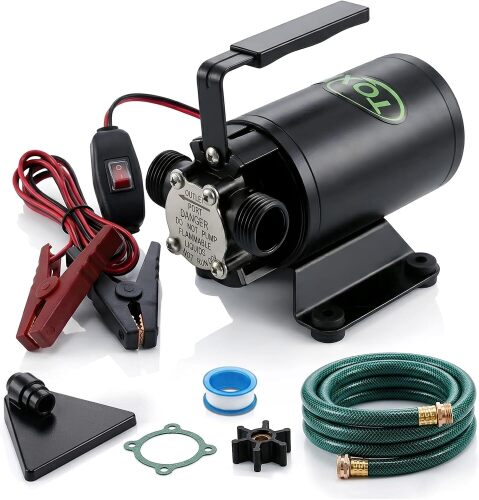 12V Water Transfer Pump 330GPH Self-Priming Utility Pump with Battery Clamps Hose Kit Portable Electric Non-Submersible Pump for RV Marine Garden Pool Basement Emergency Water Removal