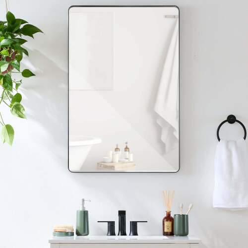 2-Way Rectangle Wall Mirror w/ Rounded Corners, Anti-Blast Film - 24x36in