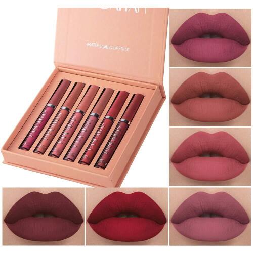 6Pcs Matte Liquid Lipstick Set, Waterproof Non Stick Cup Lip Gloss