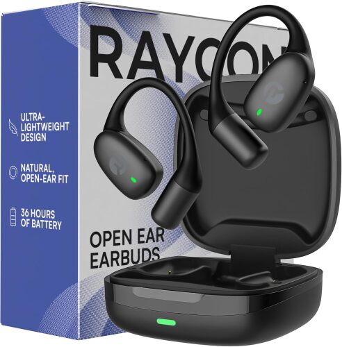 Raycon Essential Open Ear Earbuds – Open Ear Headphones, Earbuds Wireless Bluetooth, Sweat & Water-Resistant Earphones, Running Headphones with Ultra-Lightweight Design, 36 Hours Battery Life (Black)