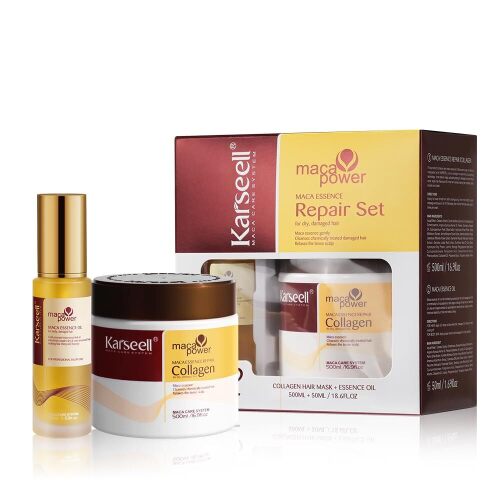 Karseell Collagen Hair Mask & Argan Oil Set for Dry Damaged Hair Deep Conditioning Hair Treatment, Repair & Moisturize All Hair Types, 16.9 fl oz + 1.69 fl oz