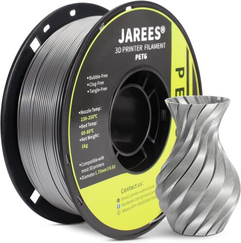 PETG Filament 1.75mm for 3D Printer,Metallic Silver Chrome 1KG Metal-Like Filament (2.2lbs) 1 Spool, Metallic Finish PETG High Speed 3D Printer Filament, Dimensional Accuracy +/- 0.03 mm