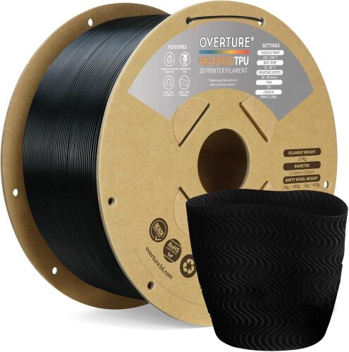 OVERTURE High Speed TPU, 95A Flexible Filament 1.75mm, 2kg Black