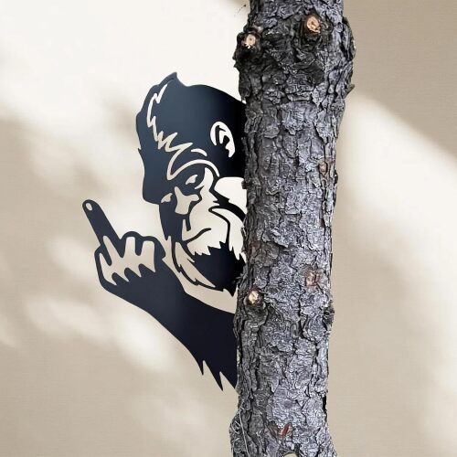 Sasquatch Outdoor Metal Art Funny Peeping Middle Finger Bigfoot Statues Tree Stake Garden Fence Farmhouse Yard Home Decor