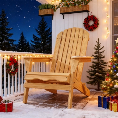 Folding Wooden Adirondack Chair Folding Wood Accent Wood Single Chair for Outdoor and Indoor, Wood Lounge Chair