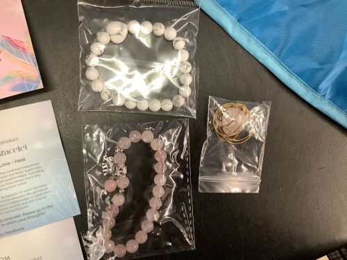 LUMOONA & AURABLOOM VIP Crystal Club Set - Rose Quartz Elephant Bracelet & Heart Necklace with Clear Quartz Crystal Cluster, Septarian Palm Stone and Labradorrite Moonstone
