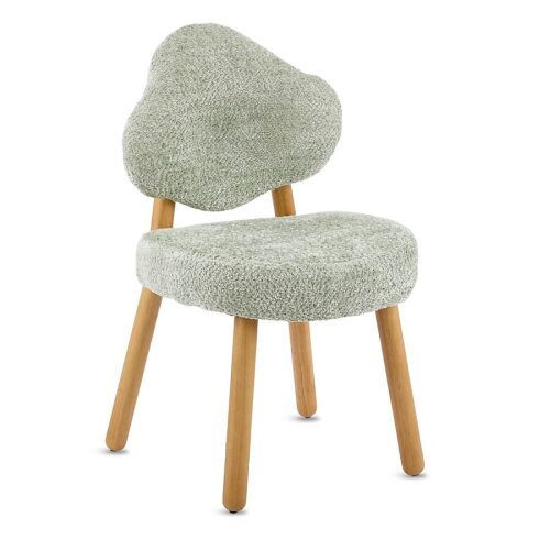 VINGLI Upholstered Vanity Chair Chenille Plush with Cloud-Back and Solid Wood Legs for Study Makeup Bedroom Dressing Green