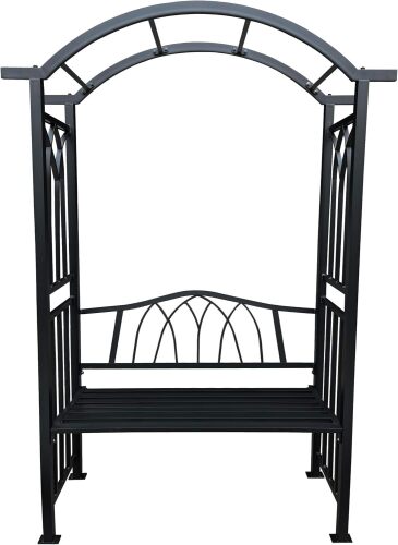Oakland Living Black Aluminum Garden Arbor Arch with 2-Seater Bench