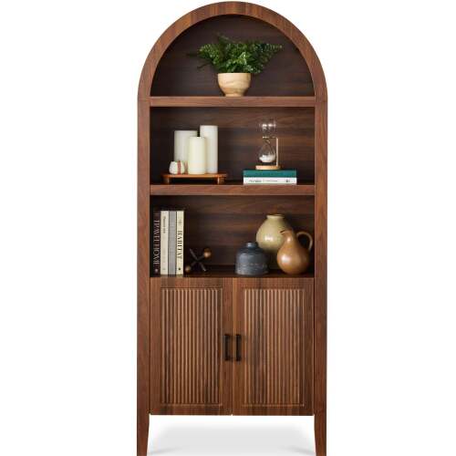 72" Tall Arched Pantry Cabinet w/ Doors, 5-Tier Storage Cabinet w/ Shelves