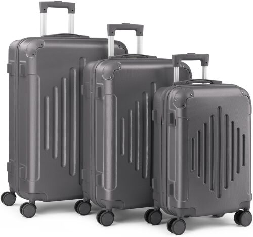Karl home Hardside Luggage Set 3 Piece with TSA Lock, Dark Grey, 20/24/28