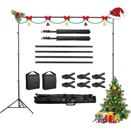 ShowMaven Backdrop Stand, 8.5ft x 10ft Adjustable Photo Background Stand with Carry Bag for Photography Photo Video Studio, Baby Shower, Birthday Party