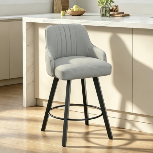 Ktaxon Modern Swivel Bar Stools Set of 1, Counter Height 24" Barstools with Fabric Padded Seating, 1 PCS Bar Stools for Kitchen Island, Bar, Home, Breakfast, Gray