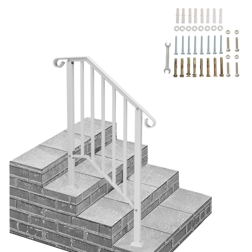 Ktaxon Handrails for Stairs Outside 1-3 Steps Iron Handrail Set White