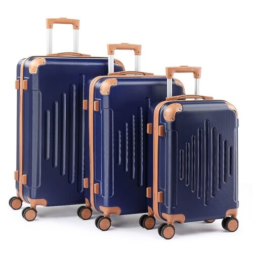 Winado 3 Piece Hardside Luggage Set 20 24 28 Inch with Corner Guards ABS Suitcase with Vertical Stripes Blue