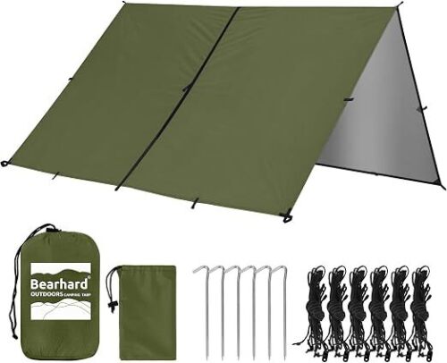 Bearhard 10x10ft/10x12ft Large Waterproof Camping Tarp, Lightweight Hammock Rain Fly