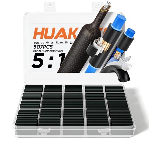 5:1 Heat Shrink Tubing Kit, Industry-Leading 5:1 Ratio Shrink Wrap Tubing Adhesive Lined, Heat Shrink Wire Connectors, Marine Grade Dual Wall, Waterproof Electrical Wire Tube Connectors(Black)