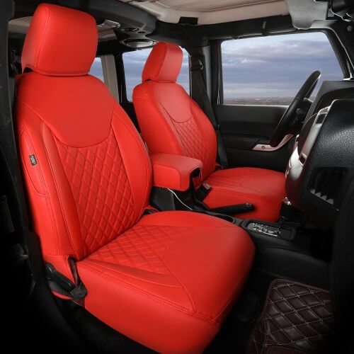 GIANT PANDA Wrangler JK Seat Covers Custom Fit for Jeep Wrangler,Premium Waterproof Faux Leather, 2013 2014 2015 2016 2017 JK 4 Door Full Set (Red)