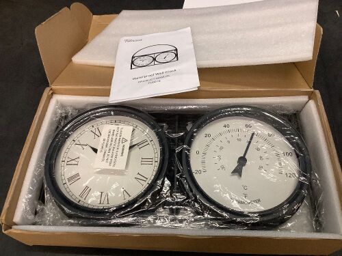 17Inch Large Outdoor Clock, Waterproof Wall Clock with Thermometer, Weatherproof Non-Ticking Quartz Battery Operated Decor Clock for Patio, Garden, Pool, Porch, House Warming Gifts