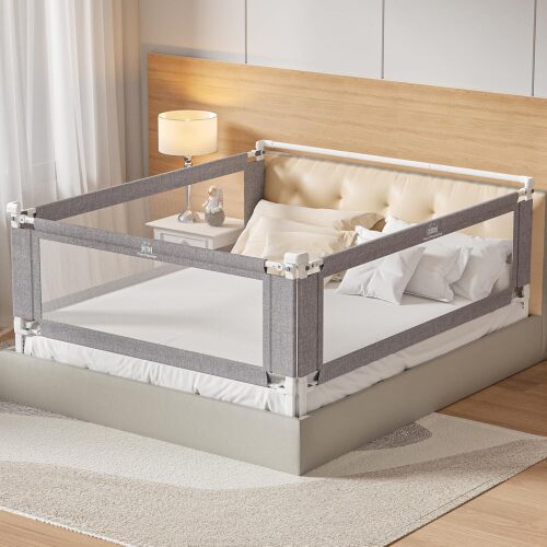 3-Piece Cal King Size Bed Rail for Toddlers - Height Adjustable Baby Bed Rail Guard with Headboard Rod, Safety Bed Rails for Cal King Size Bed with Child Lock