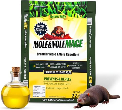 Nature's MACE Mole & Vole Mace Mole Repellent 22 lb Granules Mole Deterrent For Yard, Lawns, Keep Moles Out of Garden, Castor Oil, Vole Repellent Outdoor, Plant & Pet Safe