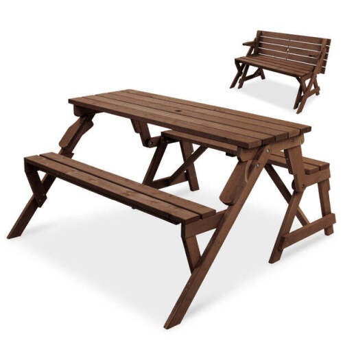 2-in-1 Outdoor Interchangeable Wooden Picnic Table/Garden Bench