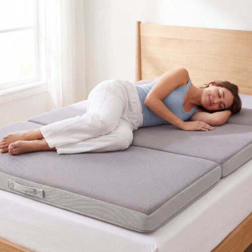 4in Portable Mattress Topper, Tri-Fold Mattress Pad - Gray