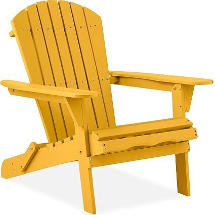 Wooden Folding Adirondack Chair, 100% Pine Wood, 350lb Capacity, for Patio Garden Lawn Backyard Deck Pool Beach Firepit - Marigold Yellow