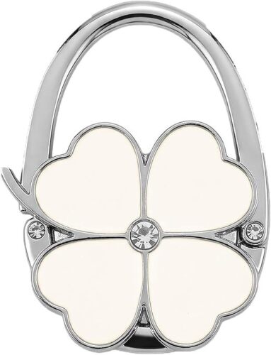 Chedin Clover Design Foldable Handbag Hanger–Portable Purse Hook Holder for Table,Counter,Bar & Desk–Space-Saving Bag Stand with Anti-Slip Grip(White)