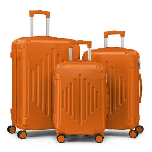 Winado 3 Piece Hardside Luggage Set 20 24 28 Inch with Corner Guards ABS Suitcase with Vertical Stripes Orange