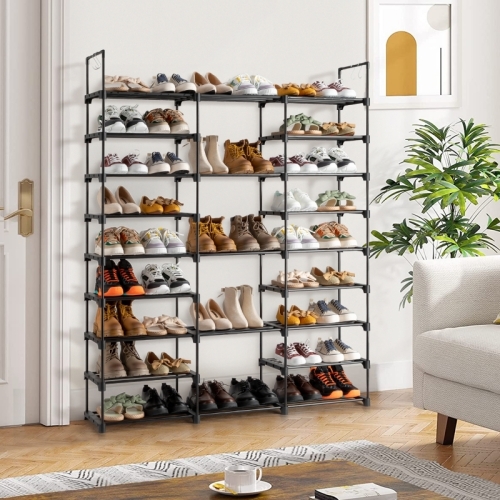 9-Tier Shoe Rack Storage Organizer, Tall Free Standing Shoe Shelf, Metal Shoe Rack, Large Shoes Organizer, 50-55 Pairs Shoe Storage, Black