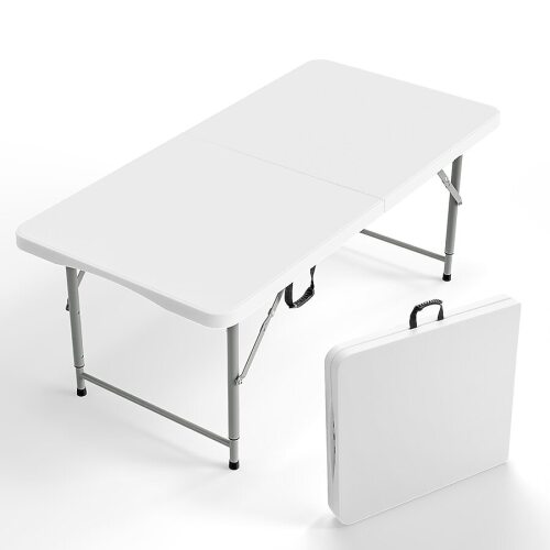 VINGLI 4-ft White Height-adjustable Plastic Folding Camping Table Portable in Outdoor Multipurpose Entertaining Activities