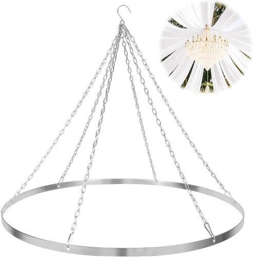 24 Inch Silver Ceiling Drapes Hanging Kit for Wedding Decor Metal canopy hoop hardware set for 6 panels, indoor and outdoor wedding decorations