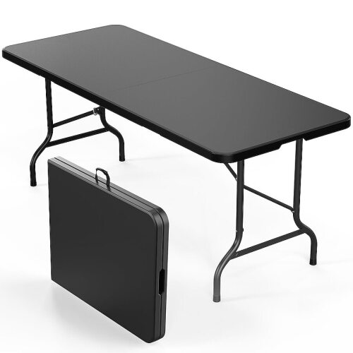 VINGLI 6FT Black Plastic Collapsible Long Tables for Party Camping Banquet Craft Dining Wedding Outdoor and Indoor Use