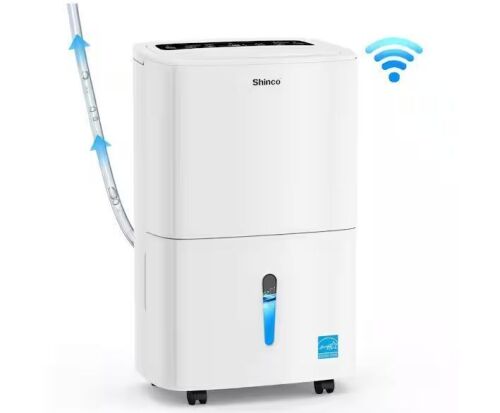 Shinco 150 pt. 7,000 sq. ft. Dehumidifier in White with Pump, Wi-Fi Enabled, Auto Defrost, Large 14.8 pt. Bucket, 24 H Timer