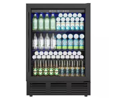 23.5 in. Single Zone 180-Cans Undercounter Freestanding/Built-in Beverage and Wine Cooler in Black, Reversible Door - Scratched