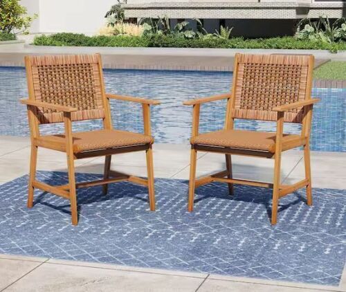 PHI VILLA Brown Acacia Wood Outdoor Dining Chair (2-Pack)