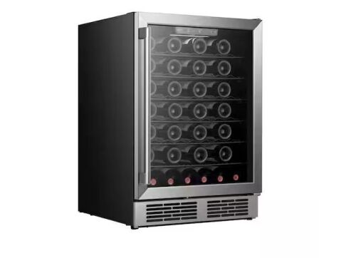 Vissani 23.4 in. Single Zone 54-Bottle / 164-Can Freestanding Wine and Beverage Cooler Reversible Doors in Stainless Steel