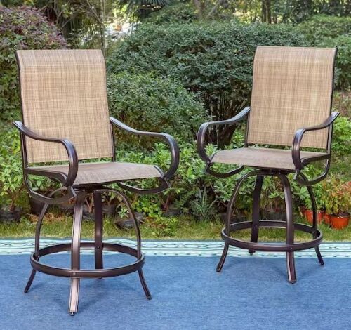 Swivel Metal Textilene Outdoor Bar Stool with Arms (2-Pack)